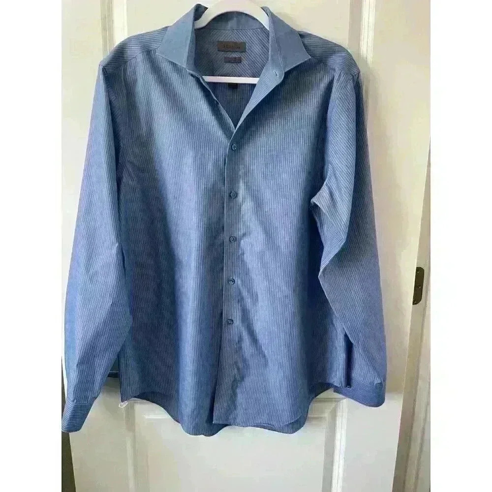 CK Calvin Klein Mens Dress Shirt Slim Fit Blue/white Striped Size 16.5 34/35